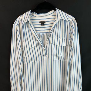 Ann Taylor camp shirt. White with blue stripes.